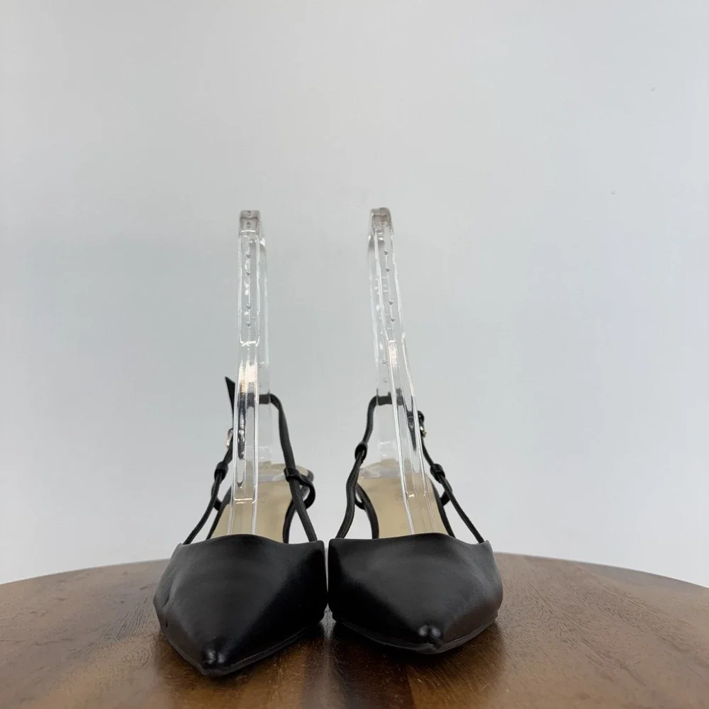 Womens Nine West Rowen Black Faux Leather Slingback Kitten Heeled Mules Size 7.5